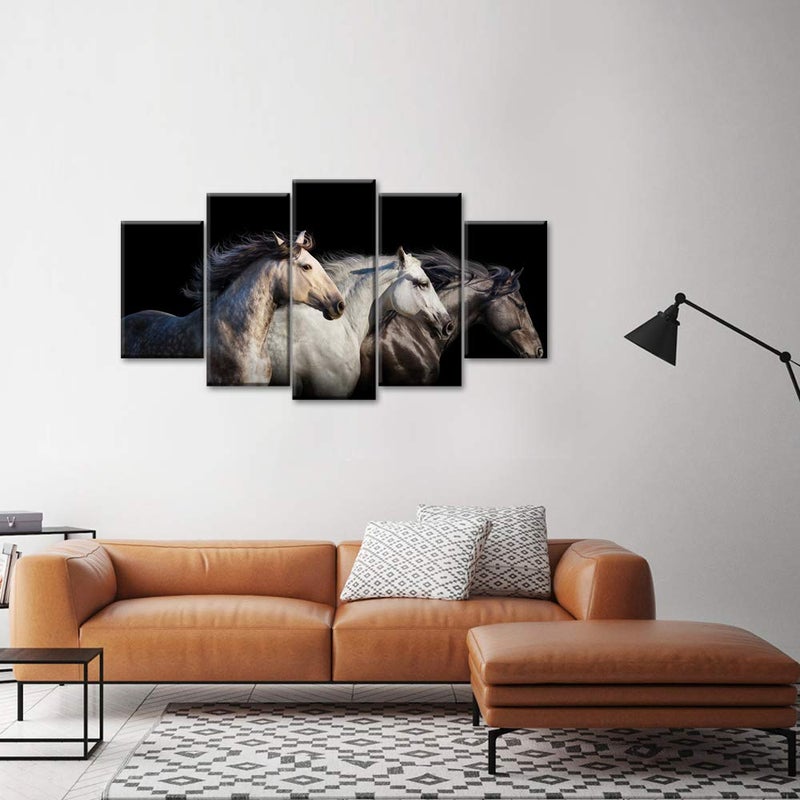 LevvArts Large 5 Piece Wall Art Running Horse Canvas Wall Art Wild Animal Picture Print on Canvas Modern Home Office Living Room Decoration Framed Ready to Hang - Image 2